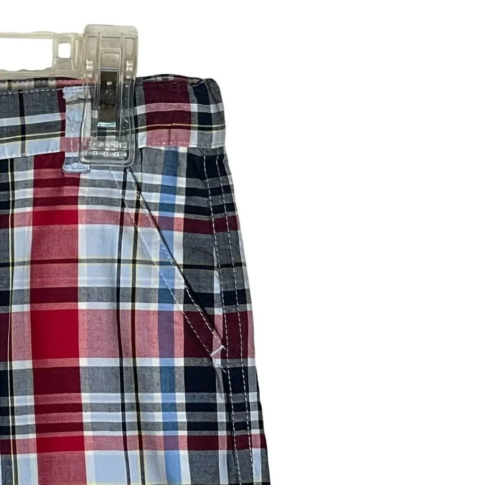 E-Land Red Blue And Black‎ Cotton Plaid Adjustable Waist Shorts Size 4